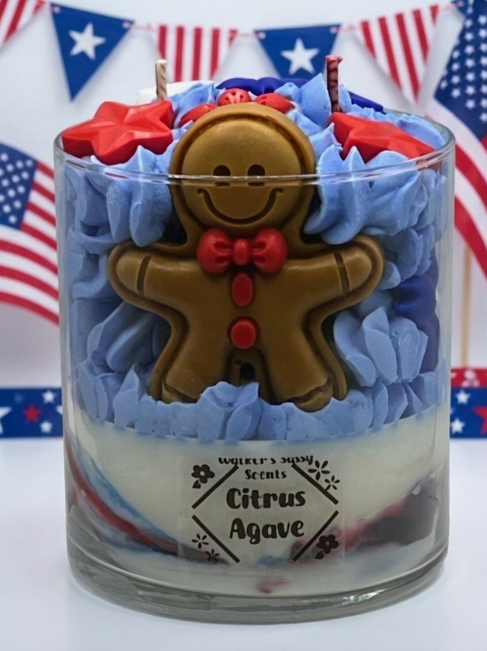 Patriotic Gingerbread Man Candle